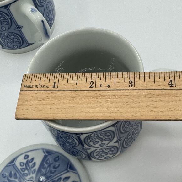 Williams Sonoma IDG Mugs with Lids Saucers Blue White Coffee Tea Cups Set of 2 - Picture 8 of 9